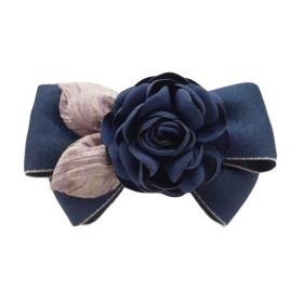Artificial Rose Flower Cloth Hair Pin Handmade Bowknot Hair Barrettes; Navy