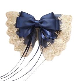 Blue Vintage Lace Large Bowknot French Barrettes Handmade Chiffon Hair Clip with Ribbon