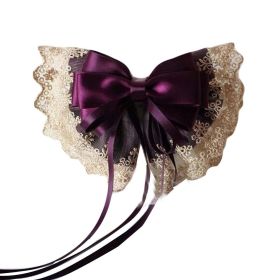 Purple Vintage Lace Large Bowknot French Barrettes Handmade Chiffon Hair Clip with Ribbon