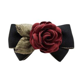 Artificial Red Rose Flower Cloth Hair Pin Handmade Bowknot Hair Barrettes; Black