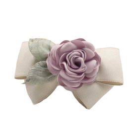 Artificial Rose Flower Cloth Hair Pin Handmade Bowknot Ponytail Barrettes; Beige