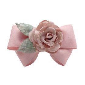 Artificial Rose Flower Cloth Hair Pin Handmade Bowknot Hair Barrettes; Pink