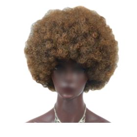 Brown Short Afro Curly Hair Wigs Women Large Fluffy Synthetic Hair Short Full Wig for Party and Daily