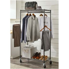 Double Hanging Garment Rack; 38.2in Wx 23.6in Dx 66.1in H; Gunmetal Finish; Gray