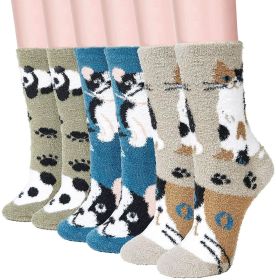 Fuzzy Slipper Crew Socks for Women and Girls - Cute Cat Soft Thick Winter Cozy Socks