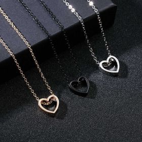 Hollow Out Heart Shaped Women Necklaces Pendant Fashion Simple Valentine's Day Gift Lovers Metal Chain Party Jewelry Choker (Metal Color: Black Color)