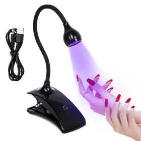Mini UV Nail Lights Dryer Led Lamp Ultraviolet Flexible USB Clip-On Desk Gel Curing Manicure Pedicure Salon Tools (Color: Black, Power: USB nonrechargeable)