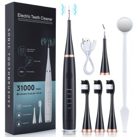 Electric Sonic Dental Calculus Scaler Oral Teeth Tartar Remover Plaque Stains Cleaner Removal Teeth Whitening Portable with LED (Color: Black)