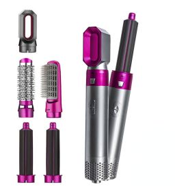 5 In 1 Hot Air Comb Aluminum Alloy Hair Straightener Automatic Perm Curling Iron Electric Hair Dryer Creative Multifunctional (Plug standard: US, Color: Rose Red)
