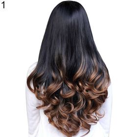Women Big Wave Long Curly Wavy Gradient Color Ombre Three-forth Full Hair Wig (Color: Brown)