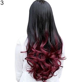 Women Big Wave Long Curly Wavy Gradient Color Ombre Three-forth Full Hair Wig (Color: Red)