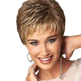 Women Fashion Short Haircut Shag Short Curly Ombre Wig with Cap Party Club (Color: Brown)