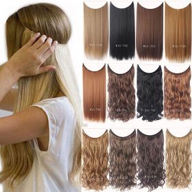 Fish Line Natural Fiber Hairpiece Hair Extension Long Women Curly Straight Wig (Color: 1)