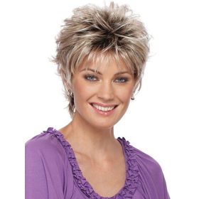 Women Fashion Short Haircut Shag Short Curly Ombre Wig with Cap Party Club (Color: Gray)