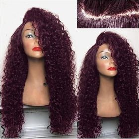 Wig Synthetic Fiber Lace Front Wig Kinky Curly L Part Heat Resistant Wigs with Cap Replacement Natural Black Wig For Women (Color: Red)