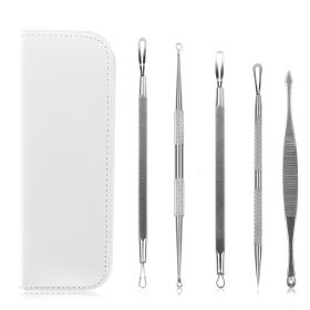 5 Pcs Blackhead Remover Kit Pimple Comedone Extractor Tool Set Stainless Steel (Color: White)