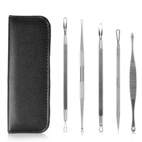 5 Pcs Blackhead Remover Kit Pimple Comedone Extractor Tool Set Stainless Steel (Color: Black)